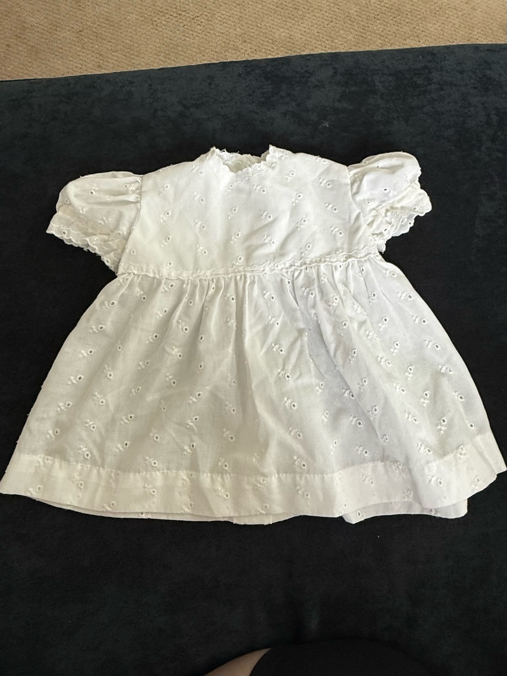 Vintage Handmade White Eyelet Cotton Baby Dress, size ~12mo